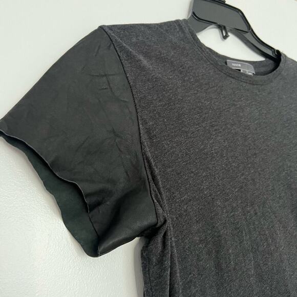 Vince Dark Grey Black Lamb Leather Short Sleeve Top - Picture 3 of 6